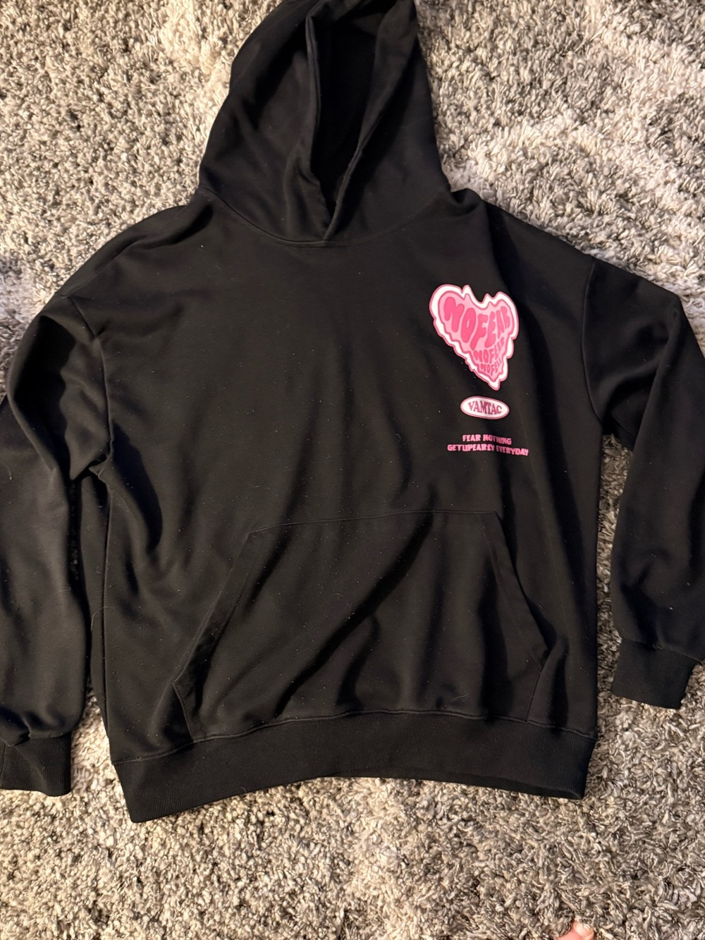 Aelfric Eden Black Hoodie with Pink Heart Chest Graphic
